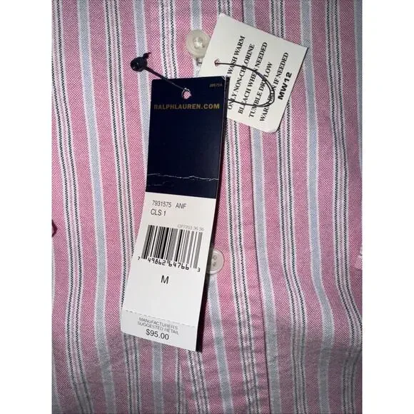Polo Ralph Lauren Long Sleeve Custom Fit Button-Down Pink Striped Shirt NWT M - Picture 5 of 12